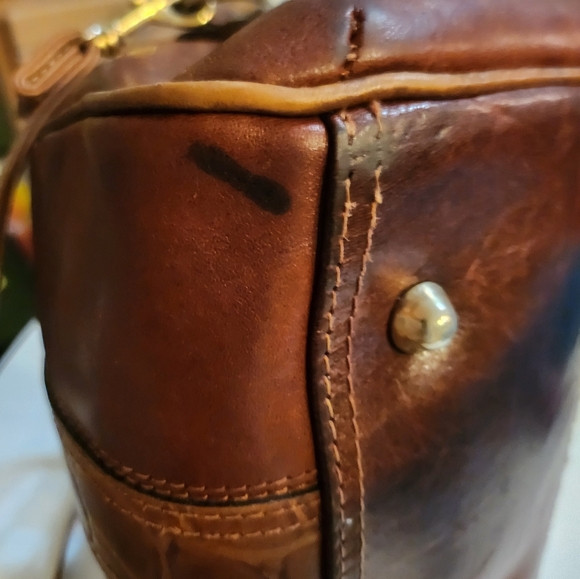 Vintage Jean Michel Cognac Top Handle Satchel with Croc Embossed Trim - Picture 15 of 16